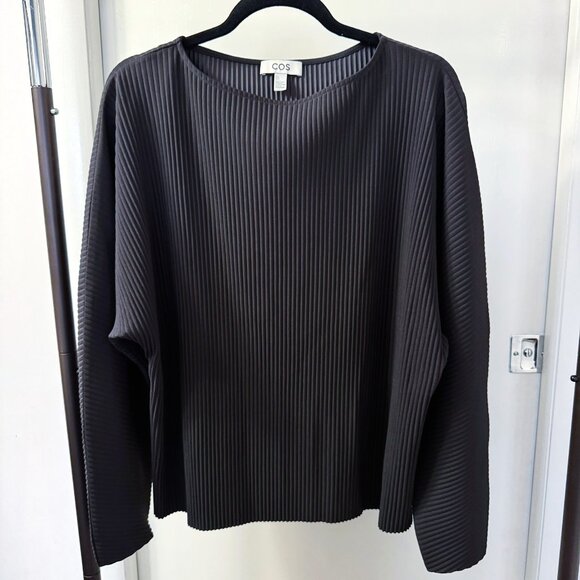 COS Rounded Pleated Black Top Shirt - size L - Picture 1 of 8
